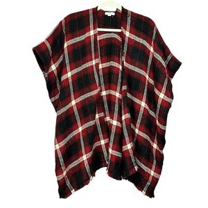 Loft Red and Black Plaid Poncho Size M/L